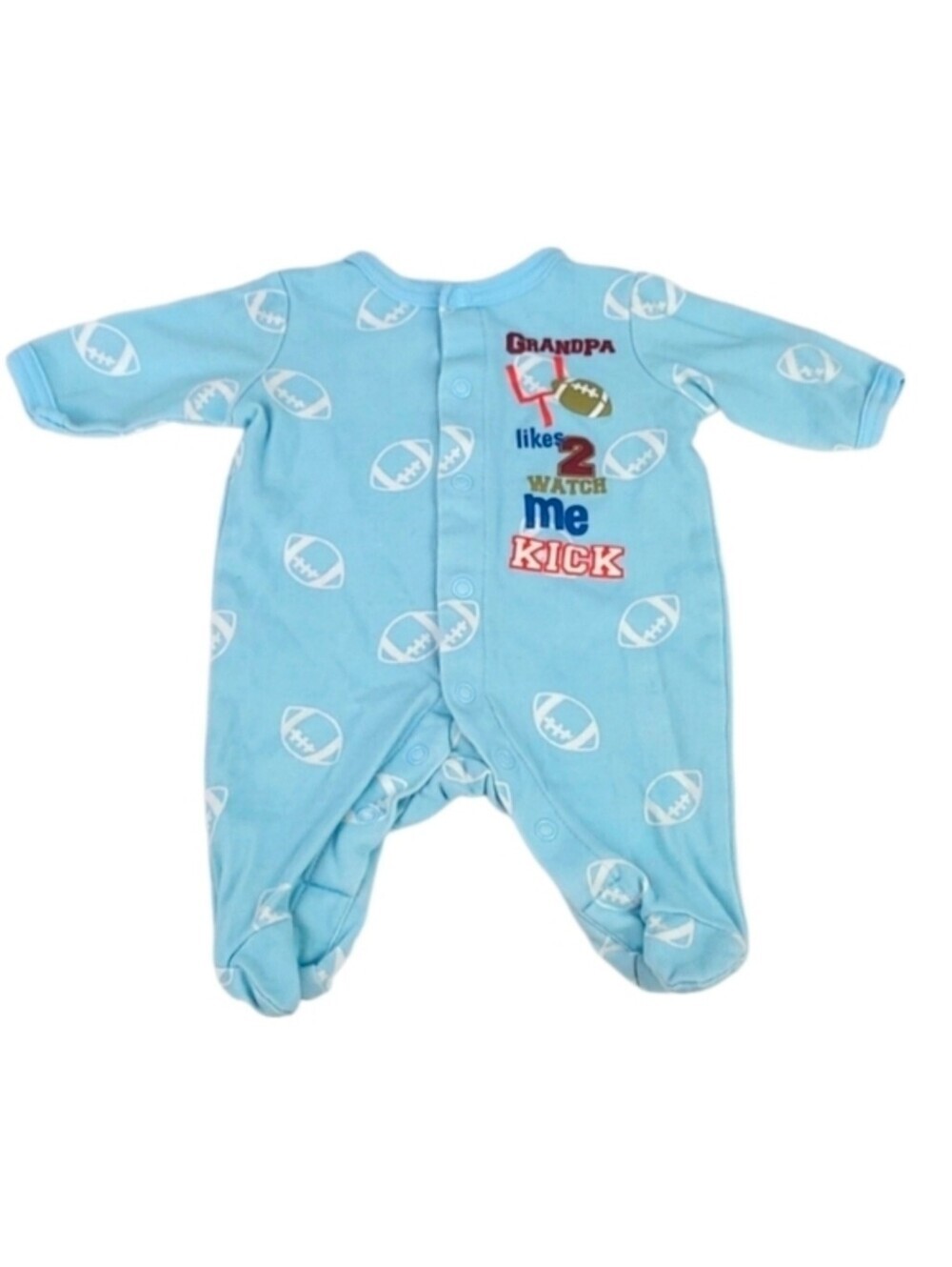 Vintage "Grandpa Likes 2 Watch Me Kick" Fooball Footies Pajamas Newborn Baby NB